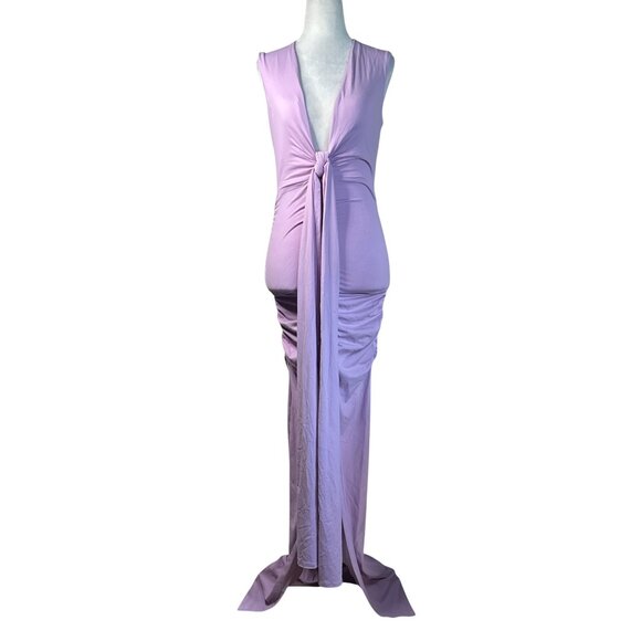 Susana Monaco Tie Front Gathered Dress in Pink Diamond X-Small New Womens Maxi - Picture 4 of 9